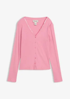bonprix bonprix Camiseta 2 en 1 de algodón puro orquídea ahumado-blanco Sale
