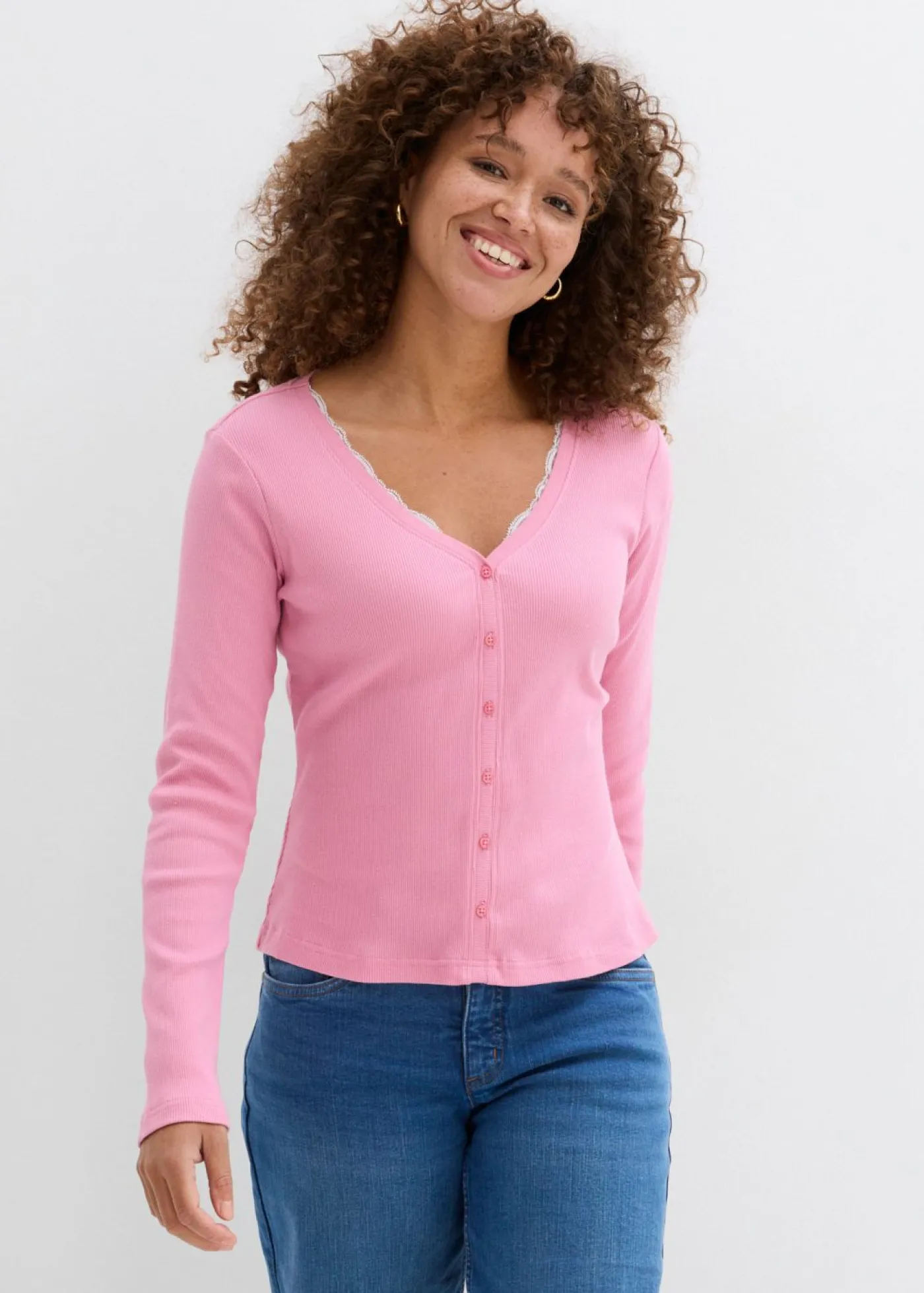 bonprix bonprix Camiseta 2 en 1 de algodón puro orquídea ahumado-blanco Sale