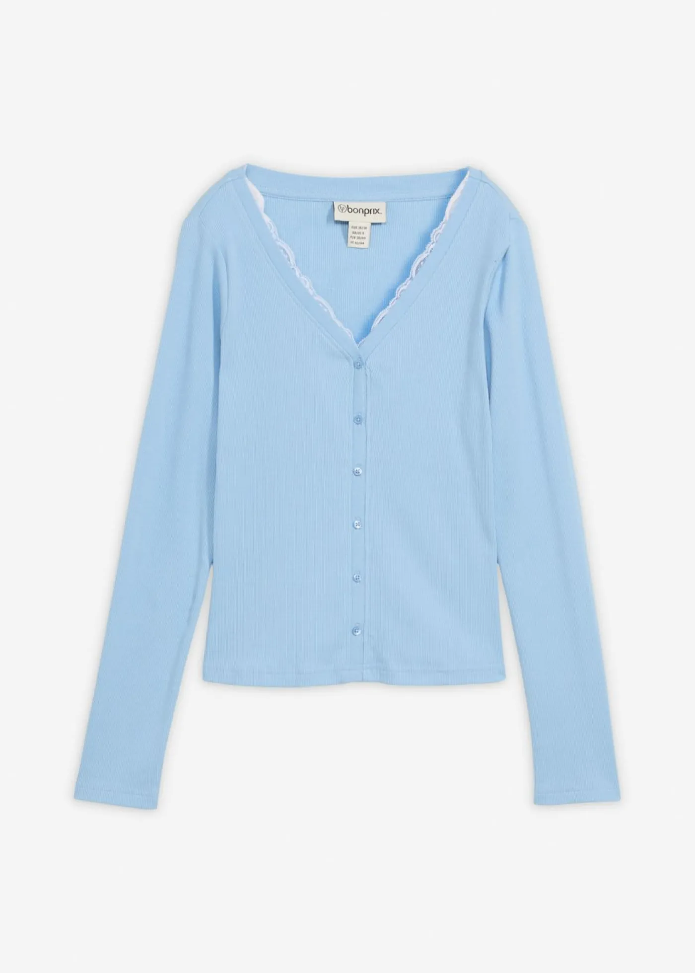 bonprix bonprix Camiseta 2 en 1 de algodón puro Azul claro-blanco New