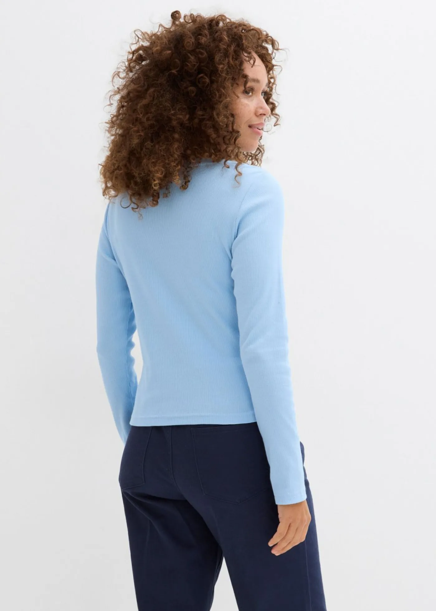 bonprix bonprix Camiseta 2 en 1 de algodón puro Azul claro-blanco New