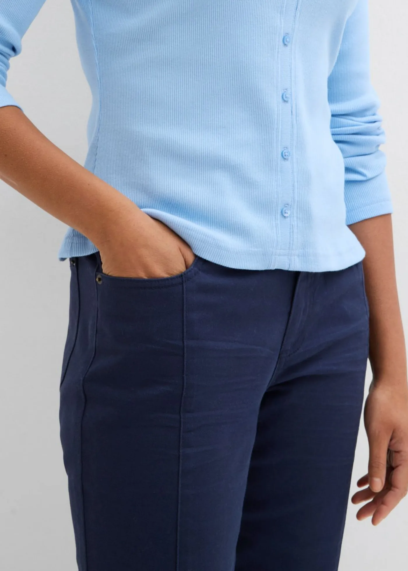 bonprix bonprix Camiseta 2 en 1 de algodón puro Azul claro-blanco New