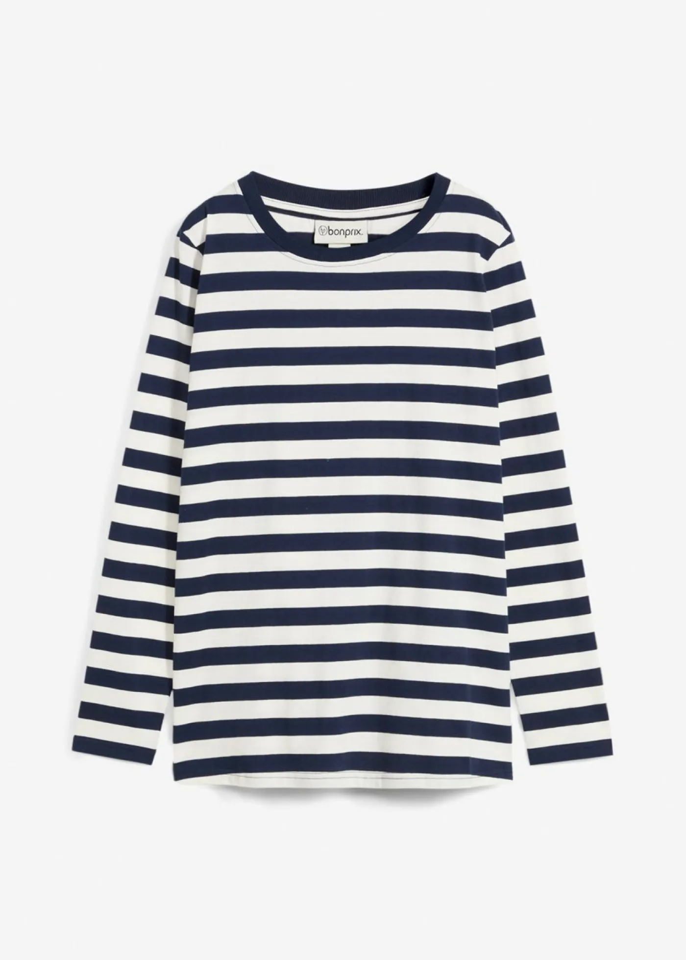 bonprix bonprix Camiseta a rayas de algodón orgánico puro azul marino/blanco lana con rayas