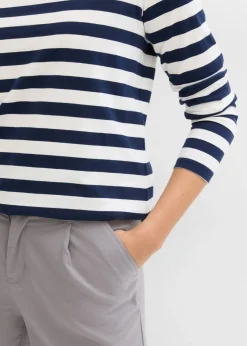 bonprix bonprix Camiseta a rayas de algodón orgánico puro azul marino/blanco lana con rayas