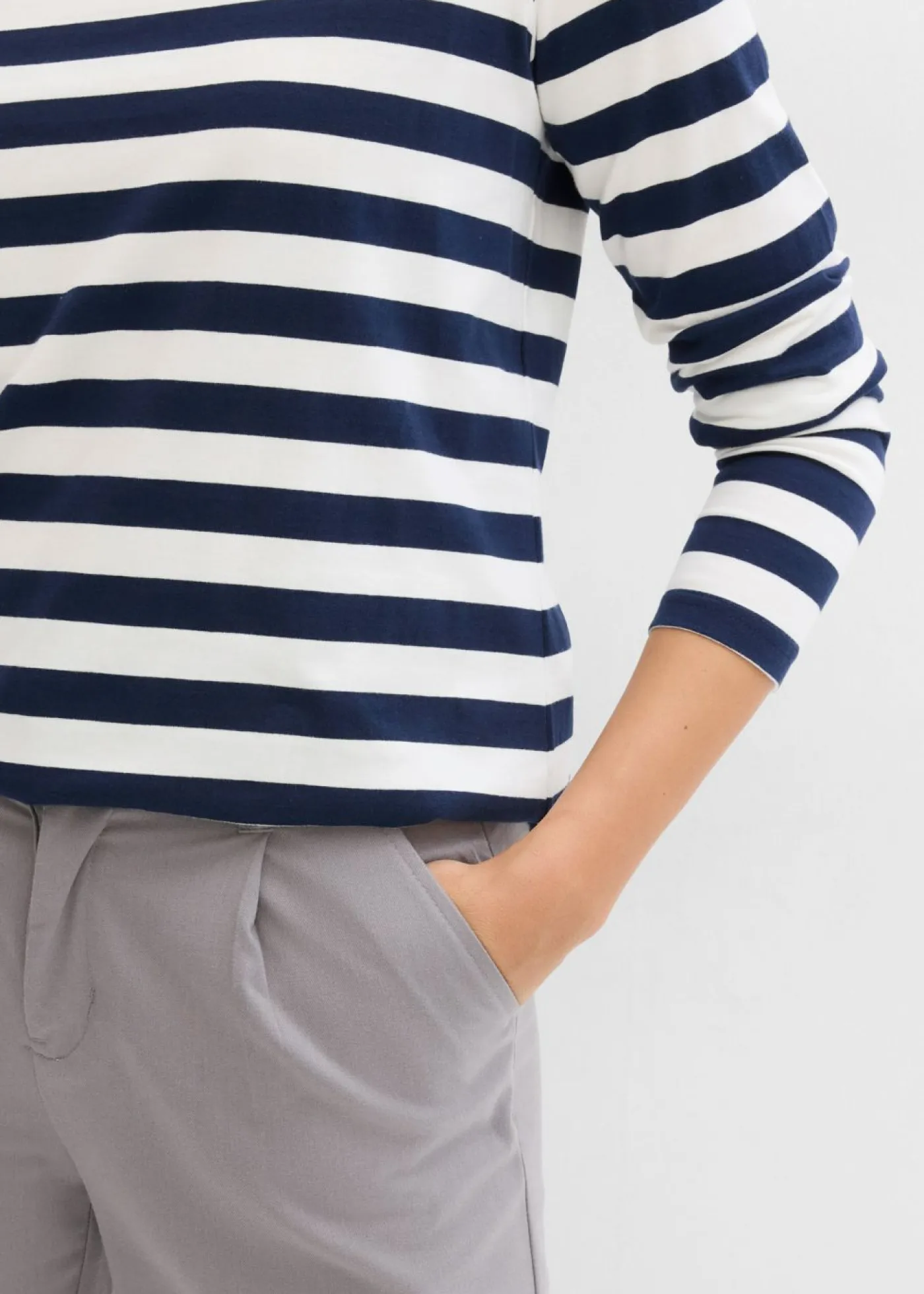 bonprix bonprix Camiseta a rayas de algodón orgánico puro azul marino/blanco lana con rayas