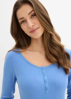 bonprix bonprix Camiseta acanalada de manga larga azul provenzal Clearance