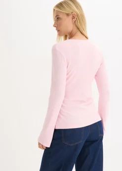 bonprix bonprix Camiseta acanalada de manga larga rosa cristal Discount
