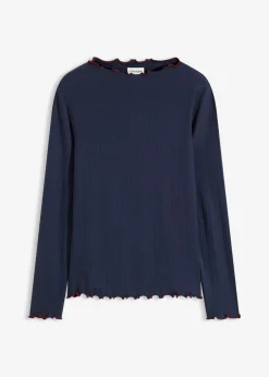 bonprix bonprix Camiseta acanalada de manga larga azul marino/rojo rubí Online
