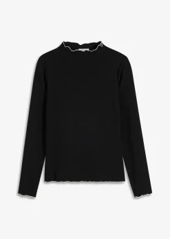 bonprix bonprix Camiseta acanalada de manga larga Negro-blanco lana Sale