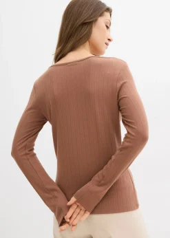 bonprix bonprix Camiseta acanalada de manga larga Marrón castaño Online