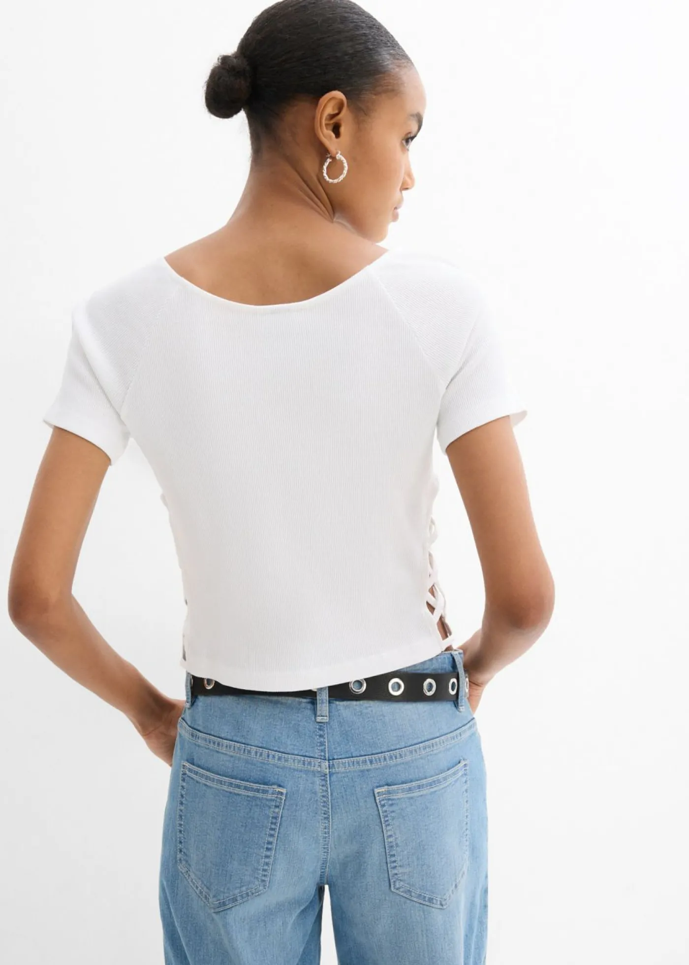 bonprix bonprix Camiseta ajustada de algodón orgánico puro Blanco Outlet