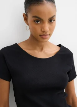 bonprix bonprix Camiseta ajustada de algodón orgánico puro Negro