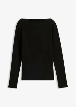 bonprix bonprix Camiseta ajustada de canalé Negro Outlet