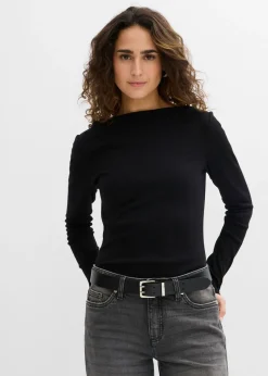 bonprix bonprix Camiseta ajustada de canalé Negro Outlet