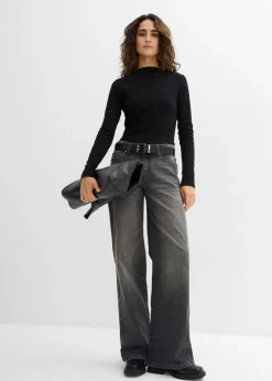 bonprix bonprix Camiseta ajustada de canalé Negro Outlet