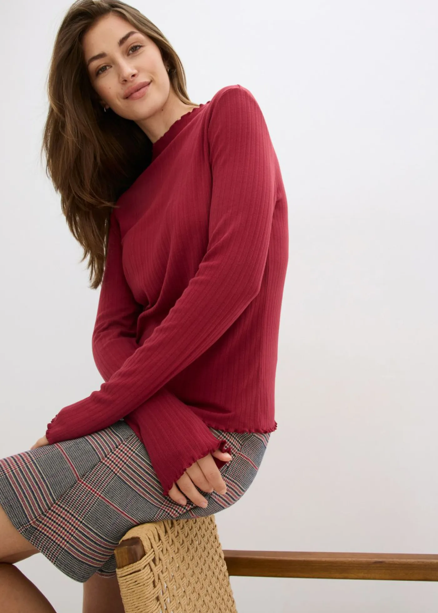 bonprix bonprix Camiseta ajustada de canalé Rojo Clearance