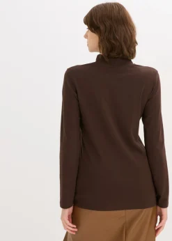bonprix bonprix Camiseta ajustada de manga larga Marrón oscuro Outlet