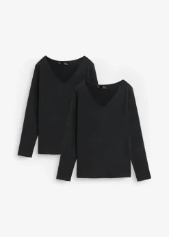 bonprix bonprix Camiseta ajustada de manga larga (2 unidades) Negro-negro Sale