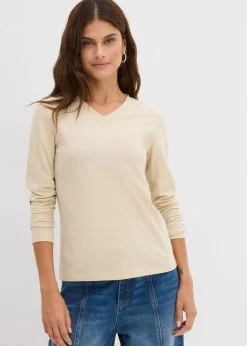 bonprix bonprix Camiseta ajustada de manga larga Arena claro Clearance