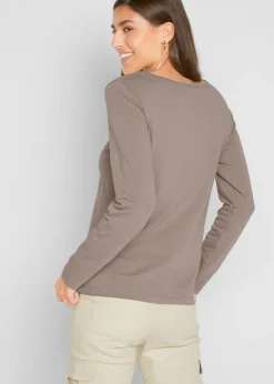 bonprix bonprix Camiseta ajustada de manga larga (2 unidades) Marrón grisáceo/negro