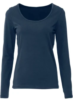 bonprix bonprix Camiseta ajustada de manga larga Azul marino Outlet