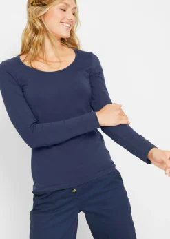bonprix bonprix Camiseta ajustada de manga larga Azul marino Outlet