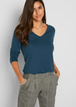 bonprix bonprix Camiseta ajustada de manga larga (2 unidades) Azul marino + antracita jaspeado Outlet