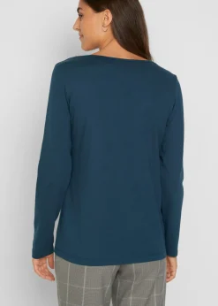 bonprix bonprix Camiseta ajustada de manga larga (2 unidades) Azul marino + antracita jaspeado Outlet