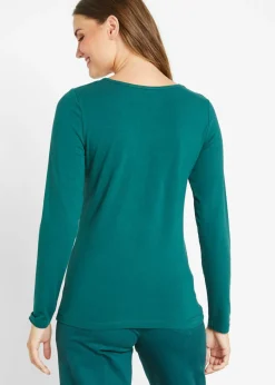 bonprix bonprix Camiseta ajustada de manga larga Verde petróleo Outlet