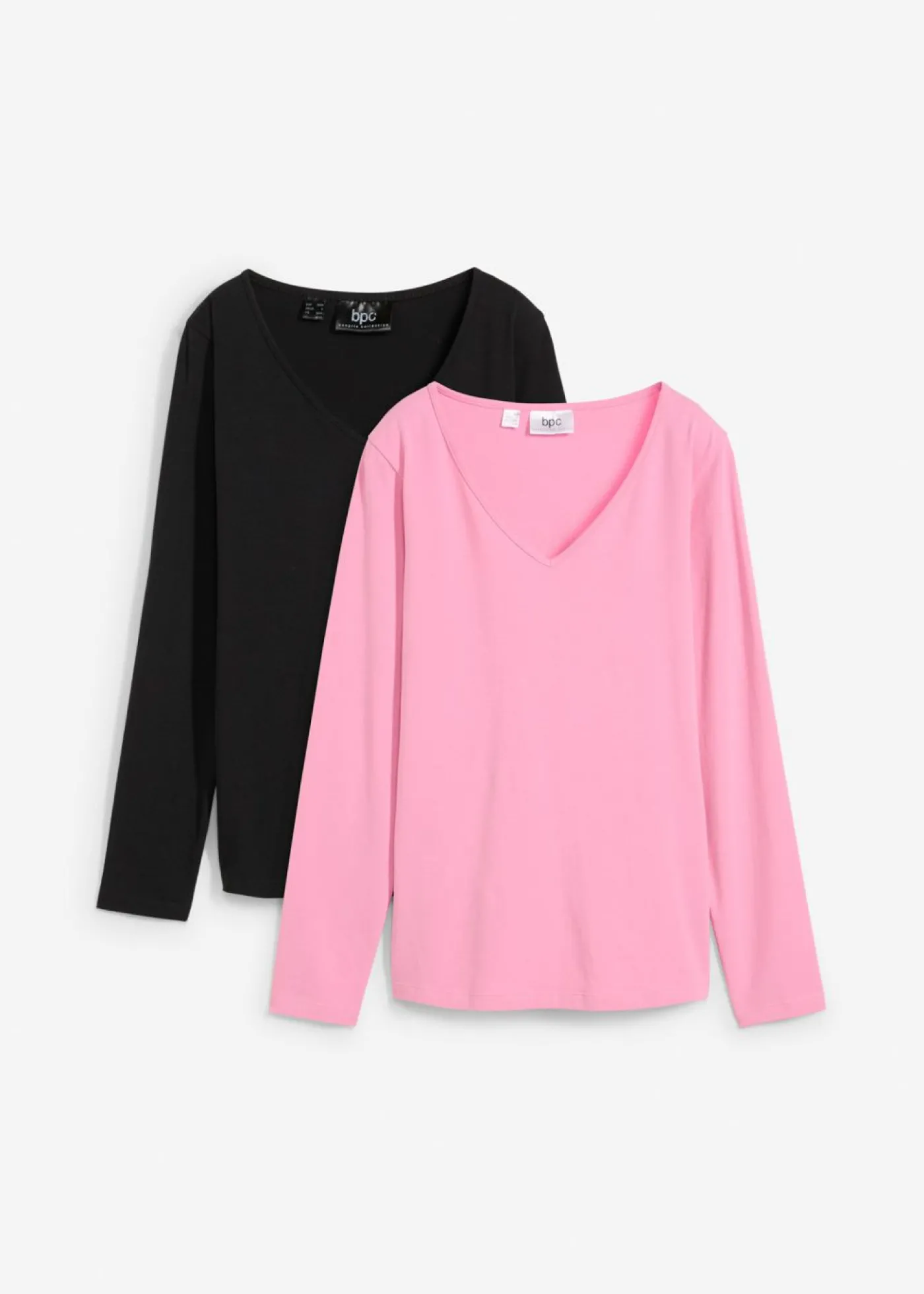 bonprix bonprix Camiseta ajustada de manga larga (2 unidades) Rosa orquídea+negro Clearance