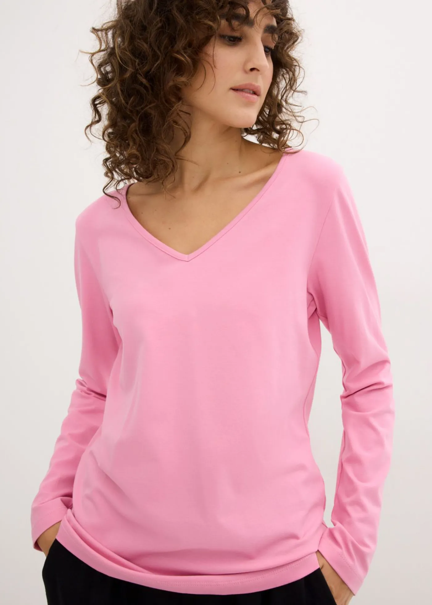 bonprix bonprix Camiseta ajustada de manga larga (2 unidades) Rosa orquídea+negro Clearance