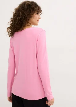 bonprix bonprix Camiseta ajustada de manga larga (2 unidades) Rosa orquídea+negro Clearance