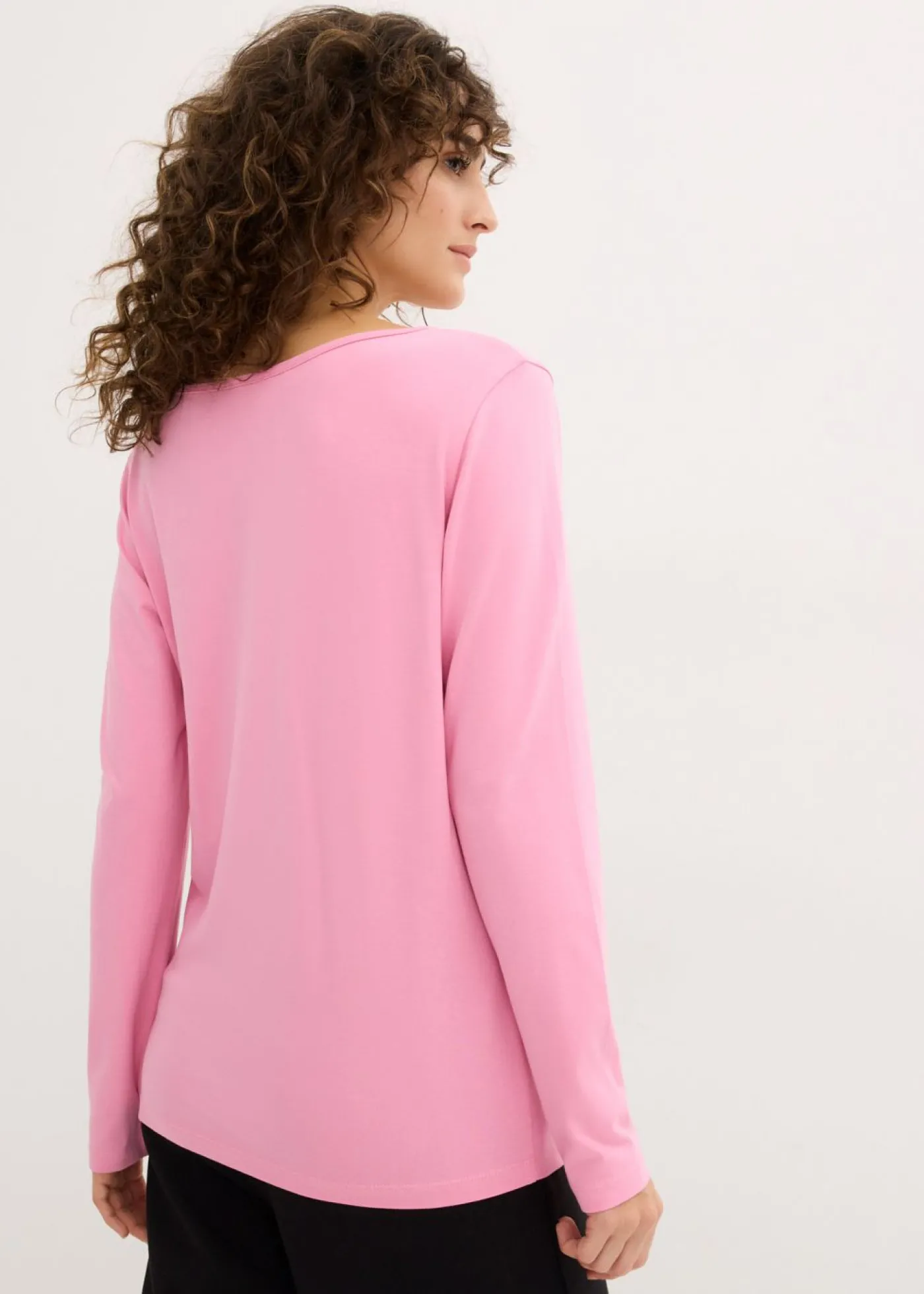 bonprix bonprix Camiseta ajustada de manga larga (2 unidades) Rosa orquídea+negro Clearance