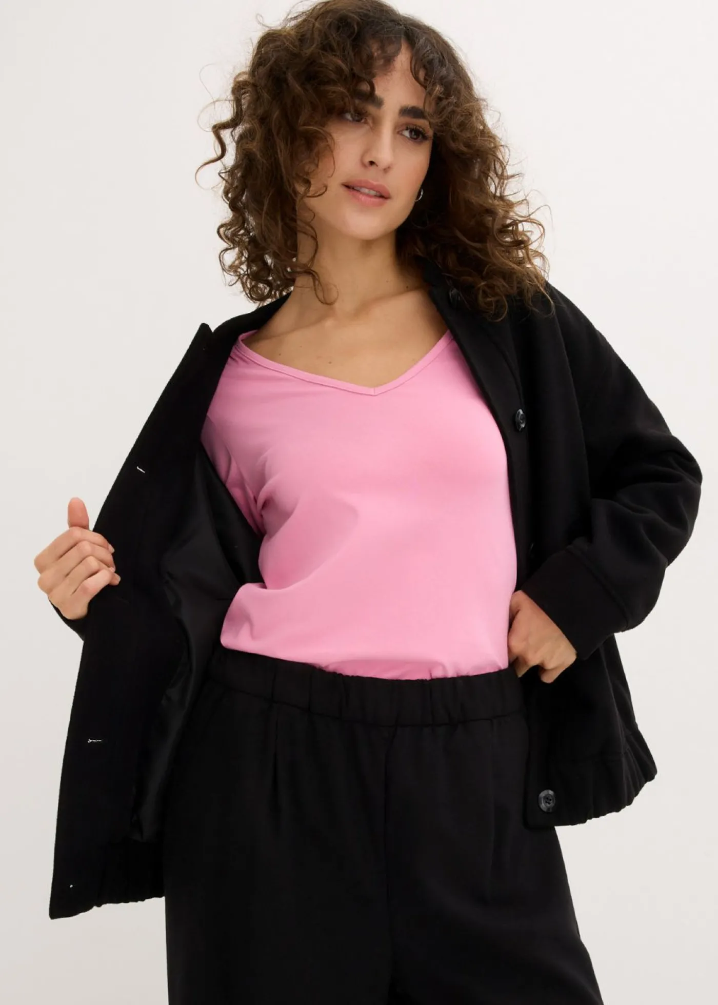 bonprix bonprix Camiseta ajustada de manga larga (2 unidades) Rosa orquídea+negro Clearance