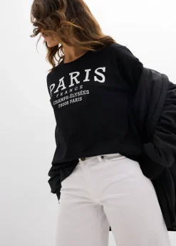 bonprix bonprix Camiseta ancha de algodón orgánico puro Negro-blanco Clearance