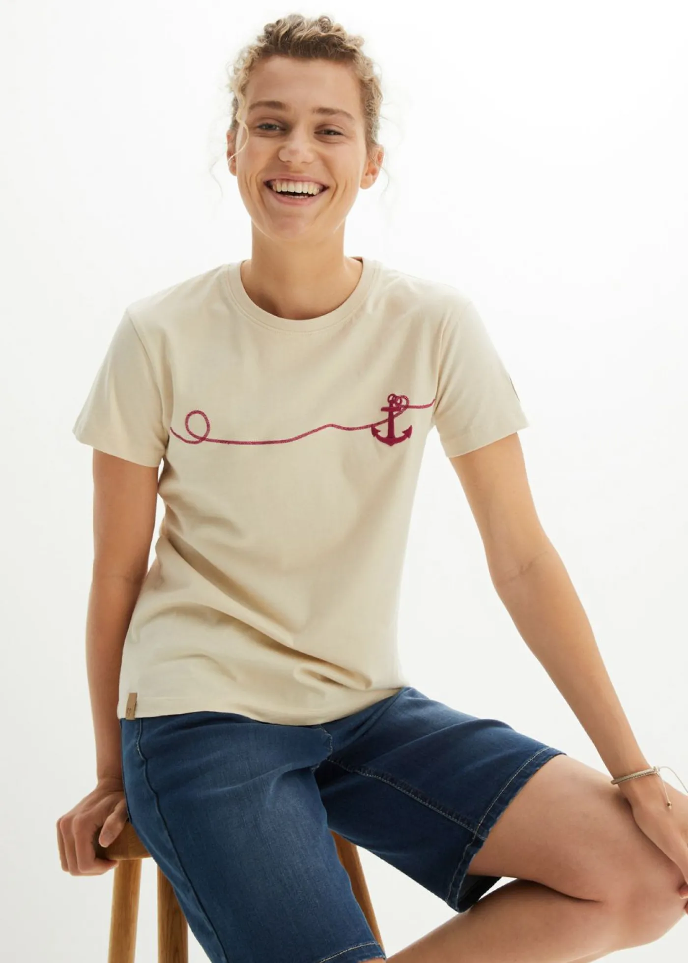 bonprix bonprix Camiseta bordada Gris guijarro estampado New