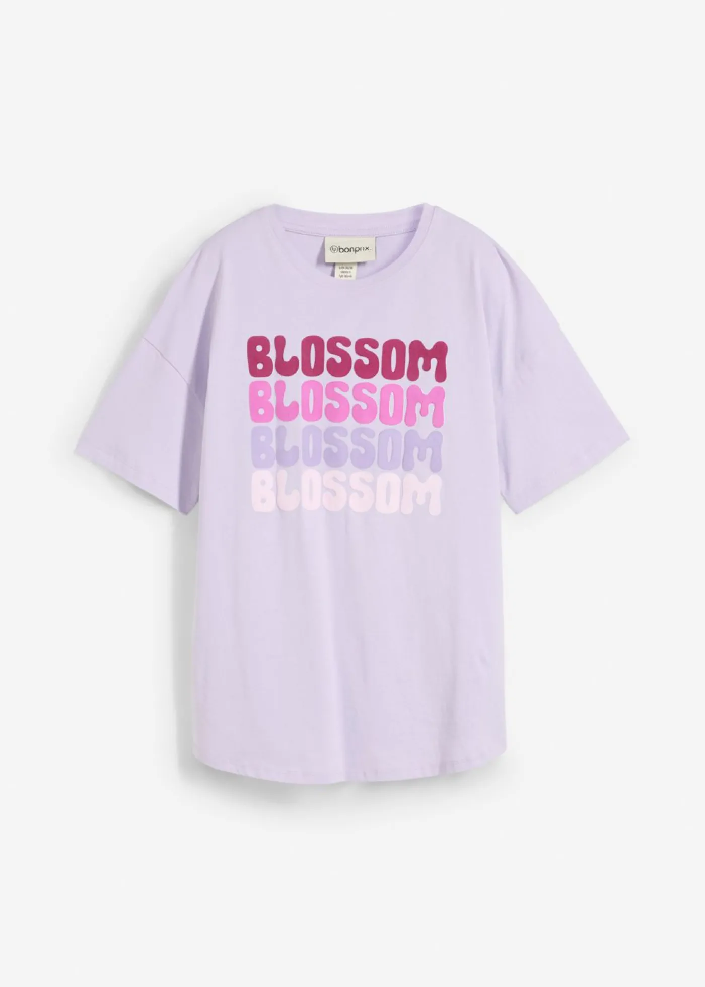 bonprix bonprix Camiseta boxy oversize de algodón orgánico Lila pastel estampado Clearance