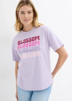 bonprix bonprix Camiseta boxy oversize de algodón orgánico Lila pastel estampado Clearance