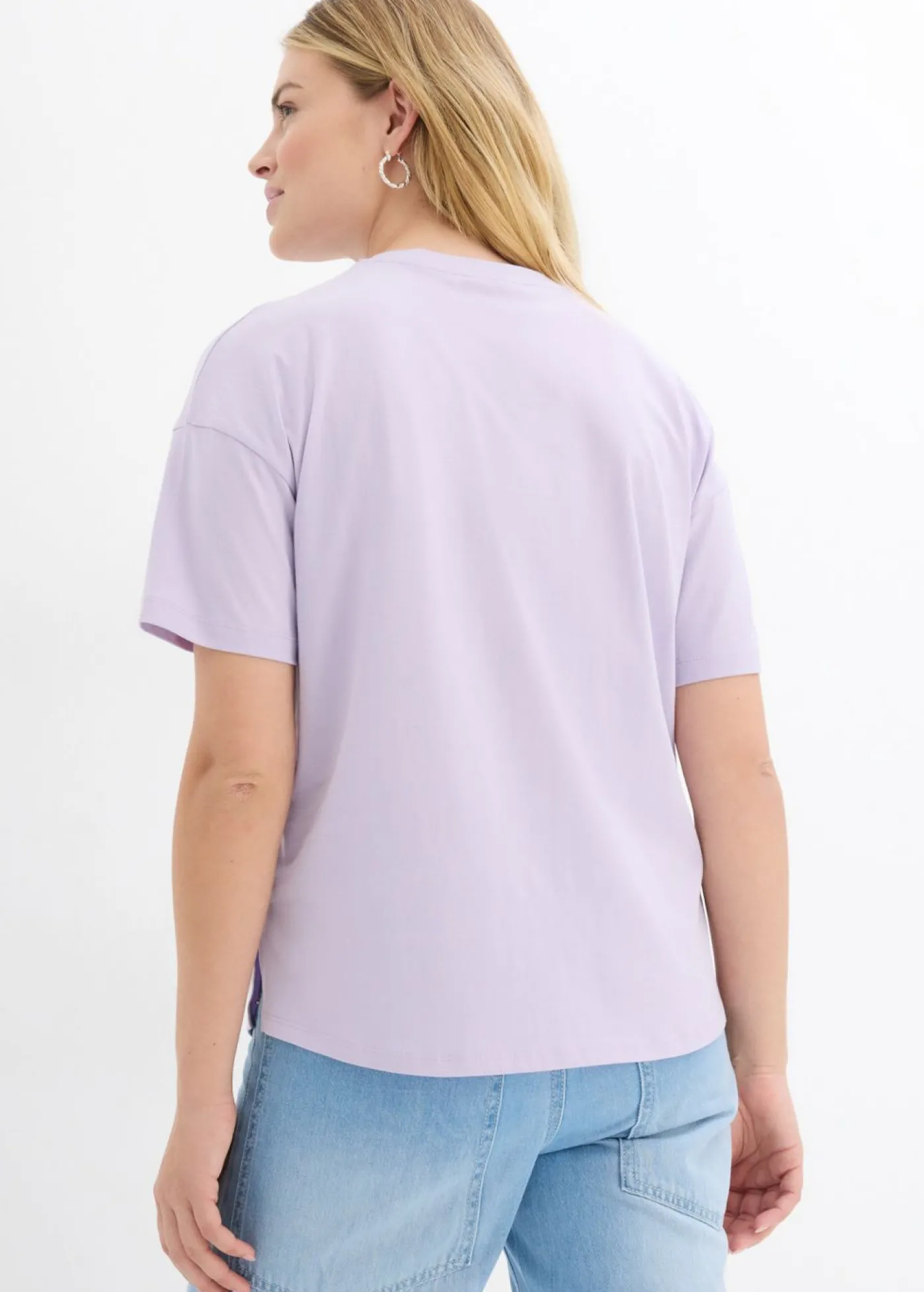 bonprix bonprix Camiseta boxy oversize de algodón orgánico Lila pastel estampado Clearance