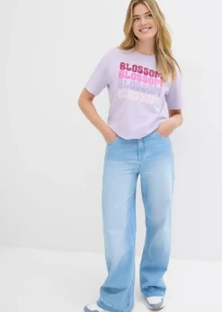 bonprix bonprix Camiseta boxy oversize de algodón orgánico Lila pastel estampado Clearance