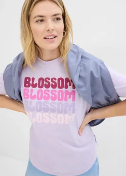 bonprix bonprix Camiseta boxy oversize de algodón orgánico Lila pastel estampado Clearance