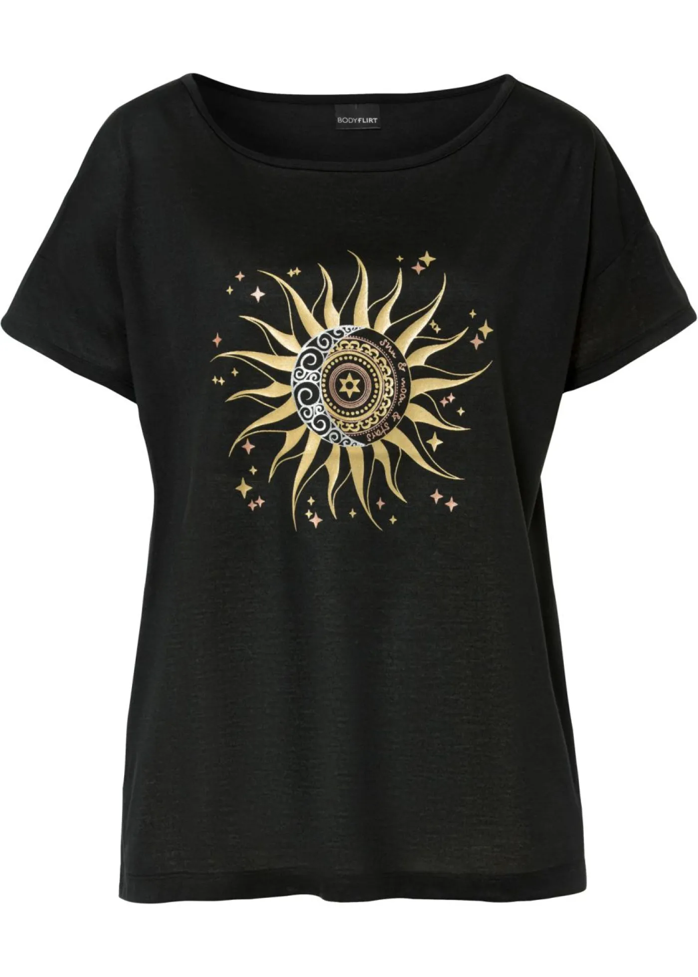 bonprix bonprix Camiseta con abertura Negro estampado