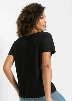 bonprix bonprix Camiseta con abertura Negro estampado