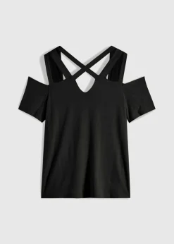 bonprix bonprix Camiseta con aberturas Negro