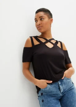 bonprix bonprix Camiseta con aberturas Negro