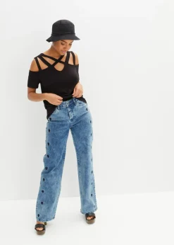 bonprix bonprix Camiseta con aberturas Negro