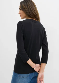 bonprix bonprix Camiseta con algodón orgánico puro con mangas 3/4 Negro
