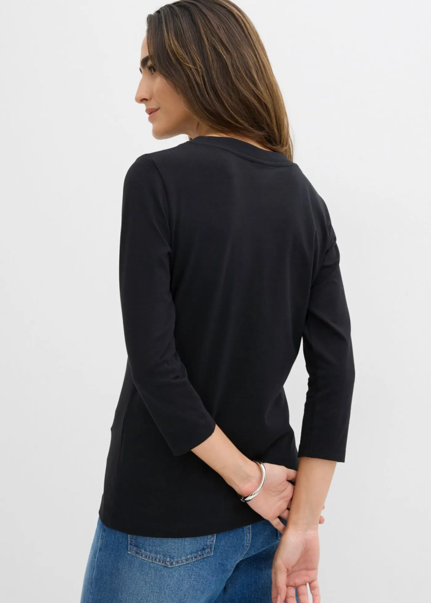 bonprix bonprix Camiseta con algodón orgánico puro con mangas 3/4 Negro
