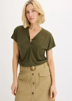 bonprix bonprix Camiseta con anillo decorativo Verde oliva oscuro Discount