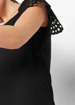 bonprix bonprix Camiseta con bordado calado Negro Outlet