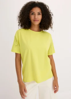 bonprix bonprix Camiseta con bordado calado Amarillo cítrico Best